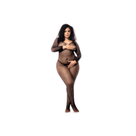 Combinaison grande taille manches longues en résille noire 